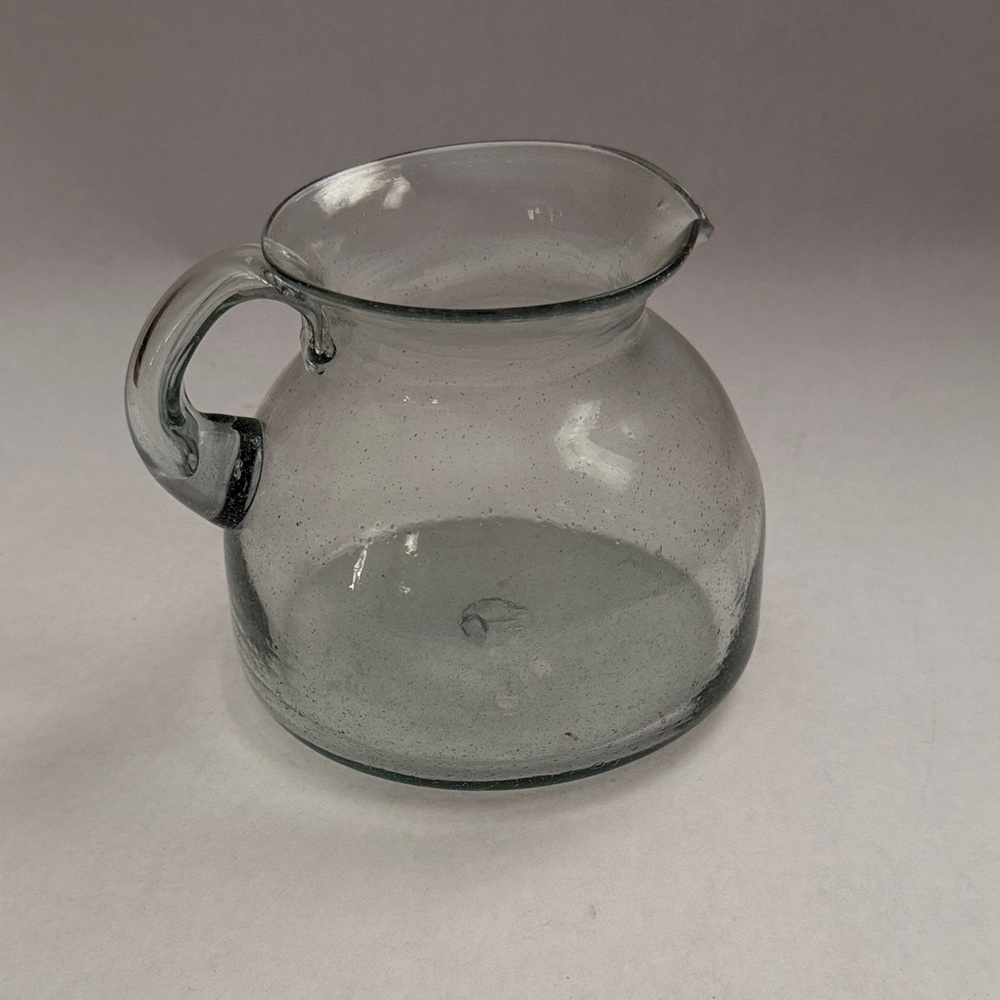 Vintage Hand Blown Clear 5 inch Tall Glass Pitcher with Handle and Spout
